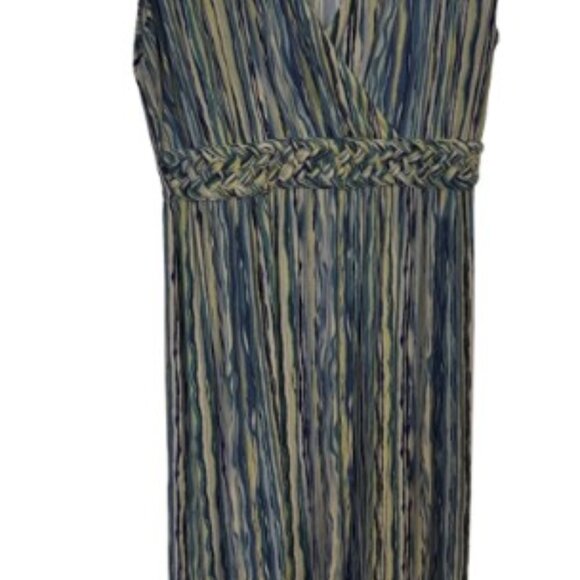 Ronni Nicole Maxi Dress Womens Large Blue Striped Stretch Sleeveless - Picture 2 of 6